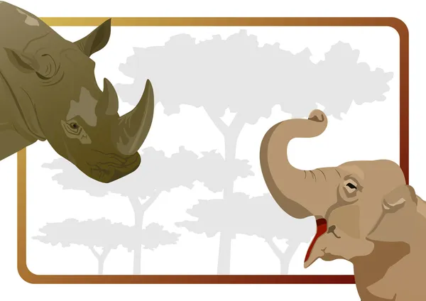 大象和犀牛 — 图库矢量图片