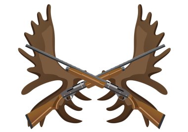 Hunting rifles and antlers of elk clipart