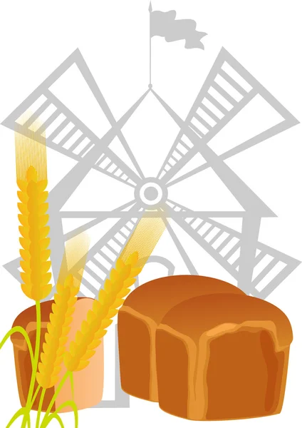 Spikes, a mill, and bread — Stock Vector