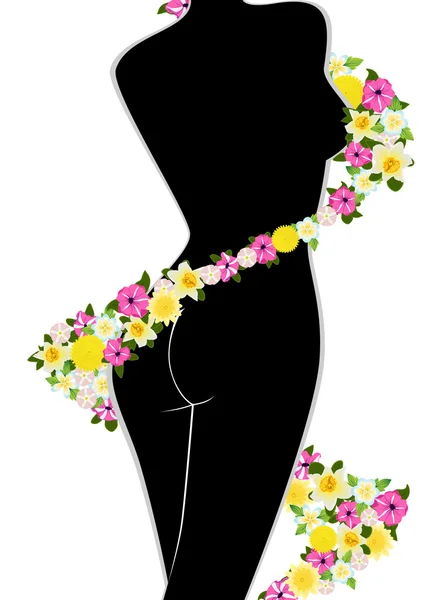Figure of a woman and flowers — Stock Vector