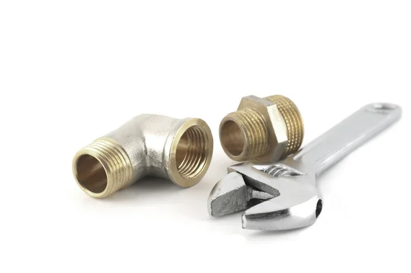 Adjustable spanner and fittings — Stock Photo, Image