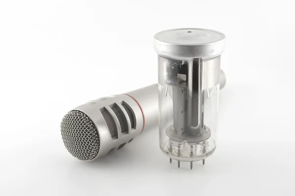 Old glass triode (valve) and microphone — Stock Photo, Image