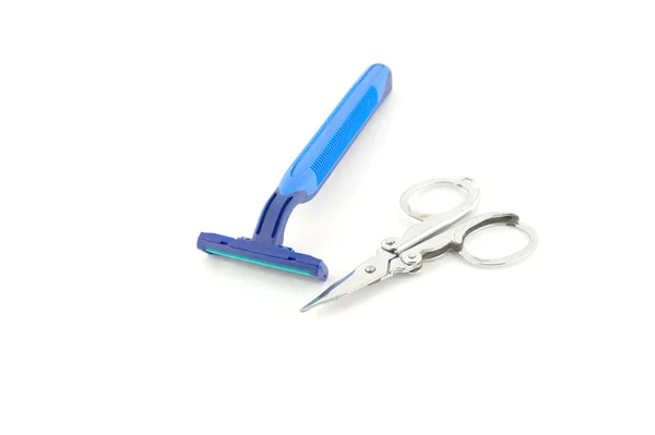 Shaving-set and nail scissors Royalty Free Stock Photos