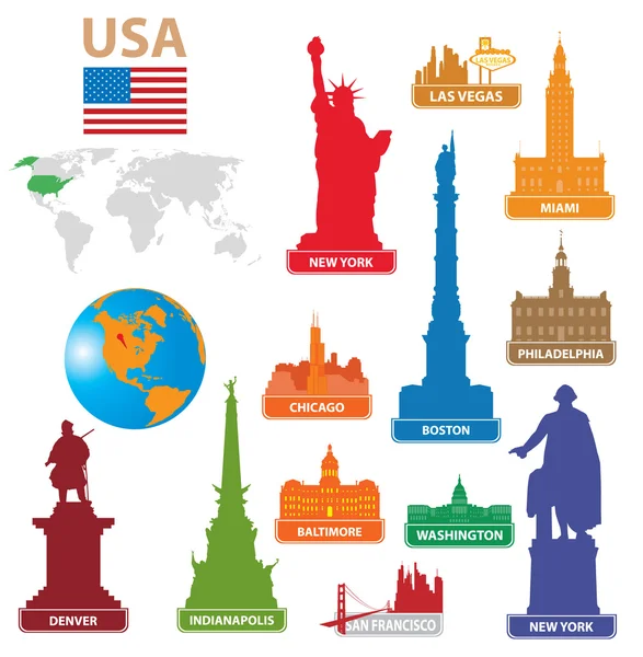 Simboli città USA — Vettoriale Stock
