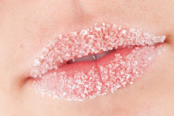 Azúcar labios de mujer primer plano — Foto de Stock