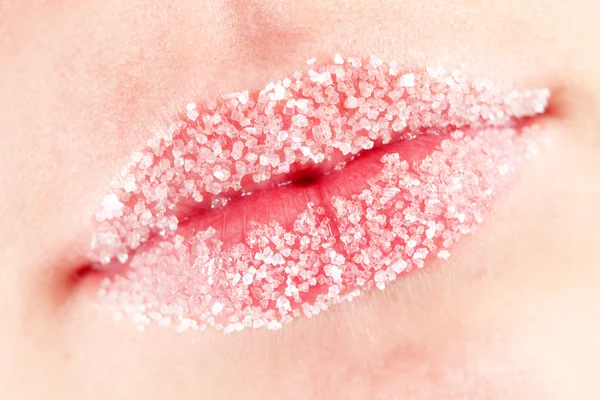 설탕 여자 입술 클로즈업 — 스톡 사진