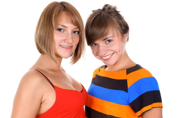 Портрет двух счастливых молодых женщин — стоковое фото