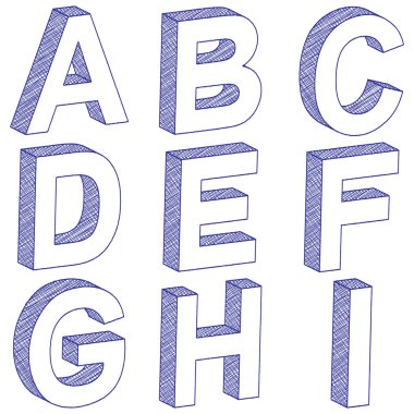 drawing 3D letter A-I clipart