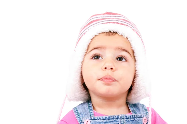 Маленькая девочка на белом фоне — стоковое фото