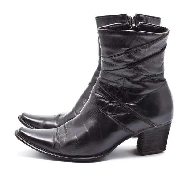 Ženské boty černé kožené — Stock fotografie