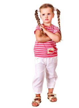 Sulking child with arms crossed. clipart