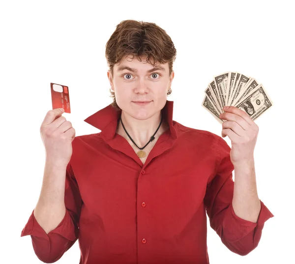 Man met geld en creditcard. — Stockfoto