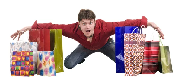 Cheerful funny happy shopping man. — Stock Photo, Image