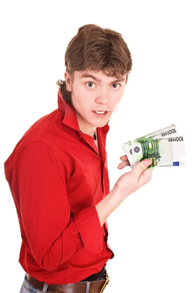 Άνθρωπος στο κόκκινο με χρήματα ευρώ. — Φωτογραφία Αρχείου