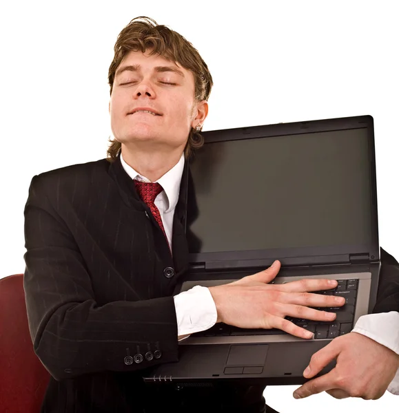 Üzletember laptop az irodában. — Stock Fotó