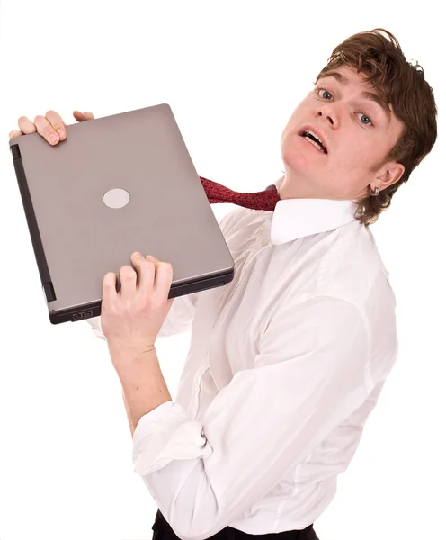 Empresário com laptop na camisa . — Fotografia de Stock