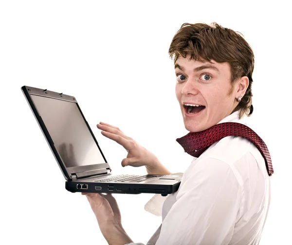 Homme d'affaires avec ordinateur portable au bureau. — Photo
