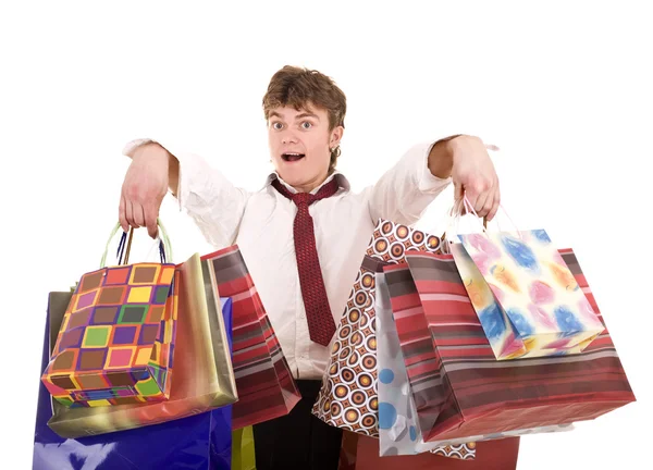 Businessman with pile shopping bag . — Stock Photo, Image