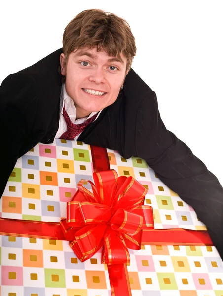 Man met grote geschenkverpakking. — Stockfoto