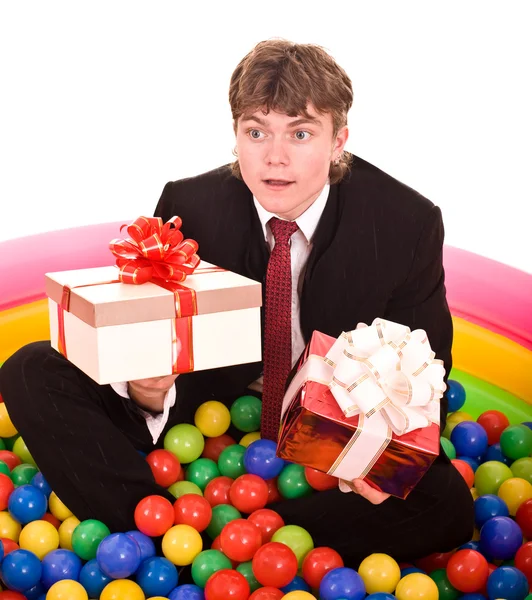 Businessman birthday with gift box. — Stock Photo, Image