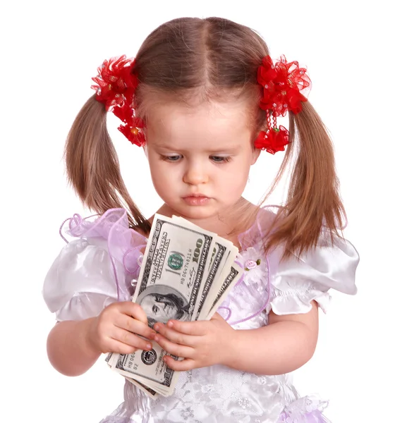 Niño sosteniendo dinero dólar . — Foto de Stock