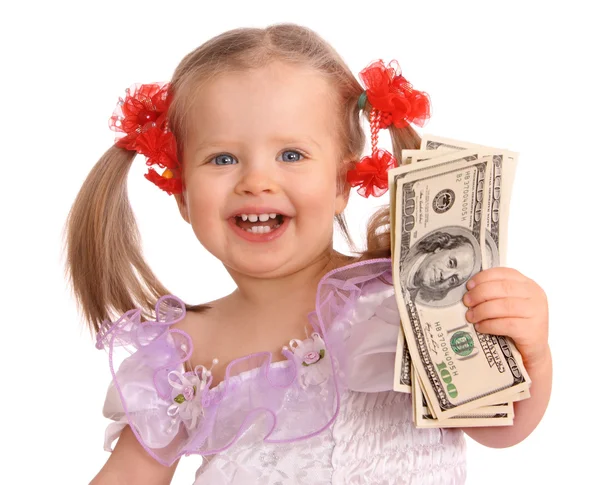 Barn hålla pengar dollar. — Stockfoto