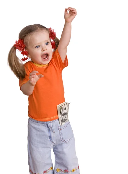 Παιδί κορίτσι με τραπεζογραμμάτιο Δολάριο. — Φωτογραφία Αρχείου