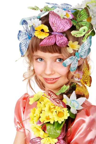 Schönes Mädchen mit Schmetterling und Blume. — Stockfoto