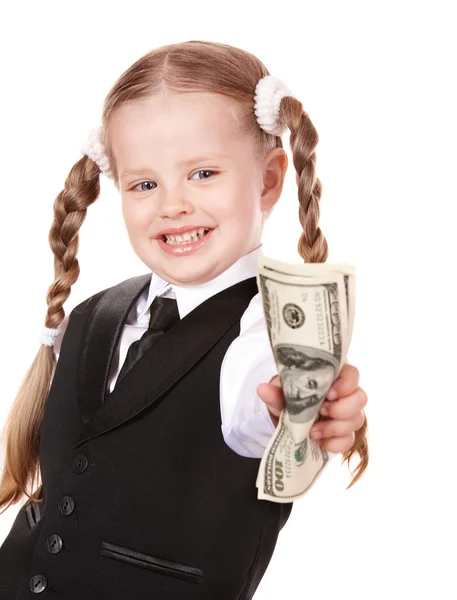 Criança feliz com dinheiro dólar . — Fotografia de Stock