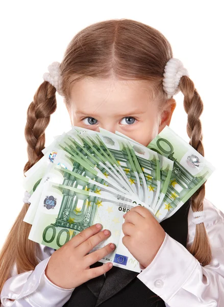 Criança feliz com dinheiro euro . — Fotografia de Stock
