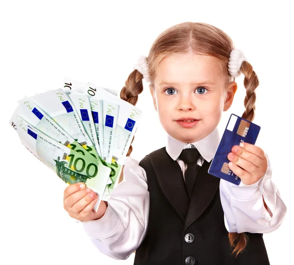 Bambino felice con soldi e carta credut . — Foto Stock