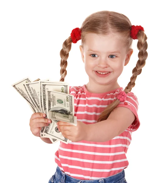 Šťastné dítě s peníze dolar. — Stock fotografie