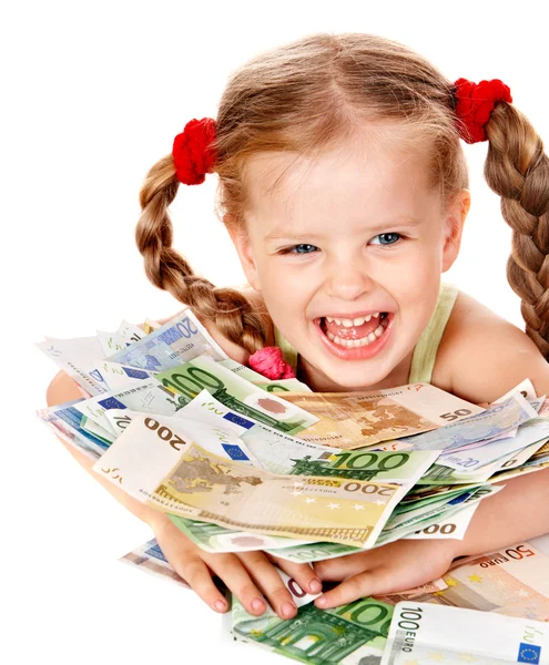 Glückliches Kind mit Geld. — Stockfoto