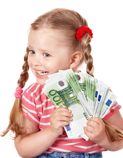 Criança feliz com dinheiro euro . — Fotografia de Stock