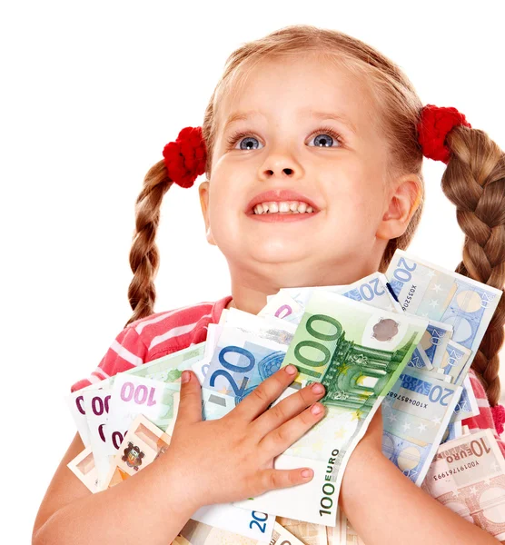 Gelukkig kind met geld euro. — Stockfoto