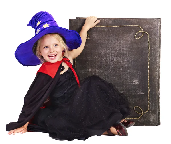 Witch criança segurando livro . — Fotografia de Stock