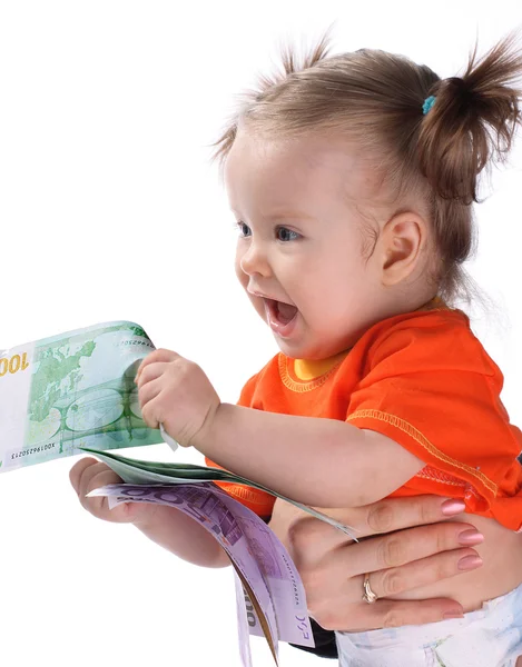 Dítě s dolar peníze — Stock fotografie