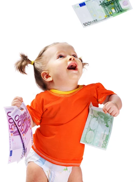 Niño con dinero en euros . — Foto de Stock