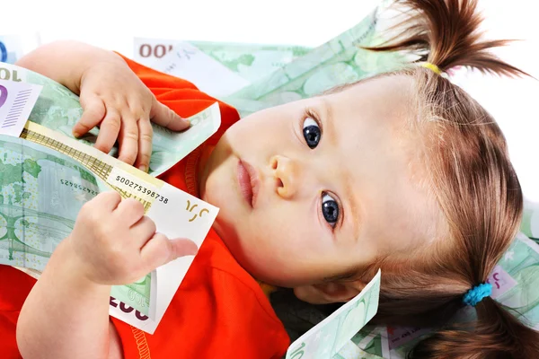 Criança com dinheiro do euro . — Fotografia de Stock
