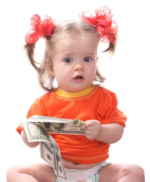 Bambino con soldi in dollari — Foto Stock