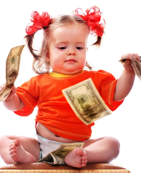 Дитина з доларовими грошима . — стокове фото
