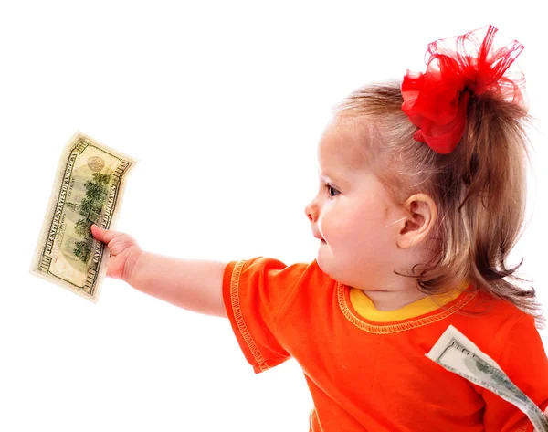 Дитина з доларовими грошима . — стокове фото