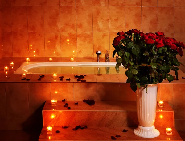 Interior of sauna with candle. — Stock Photo, Image