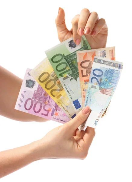 Stack money in female hand. — Stock Photo, Image
