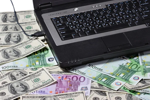 stock image Euro and dollars with computer