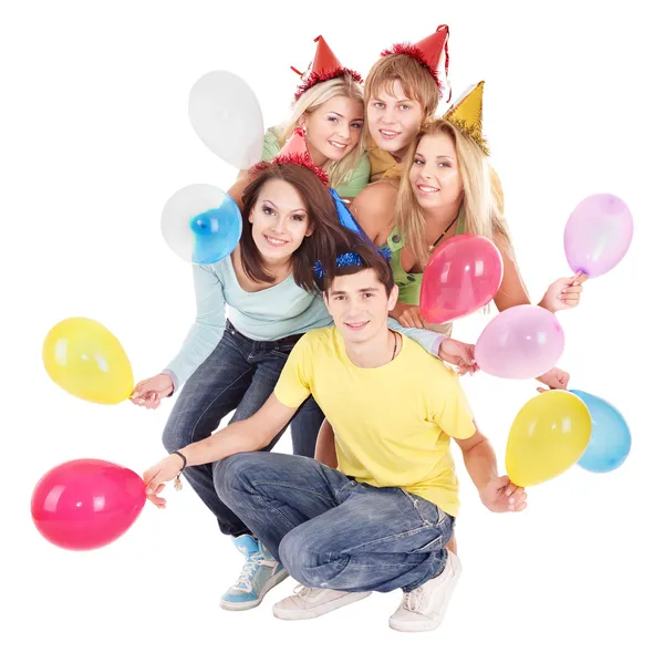 파티 모자에 젊은이의 그룹. — 스톡 사진