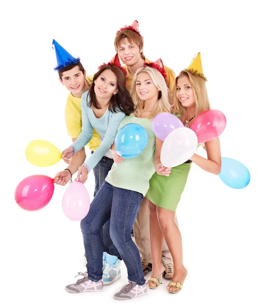 Groep van jonge in feest hoed. — Stockfoto