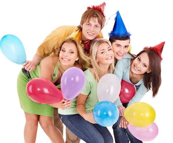 Group of young in party hat. — Stock Photo, Image