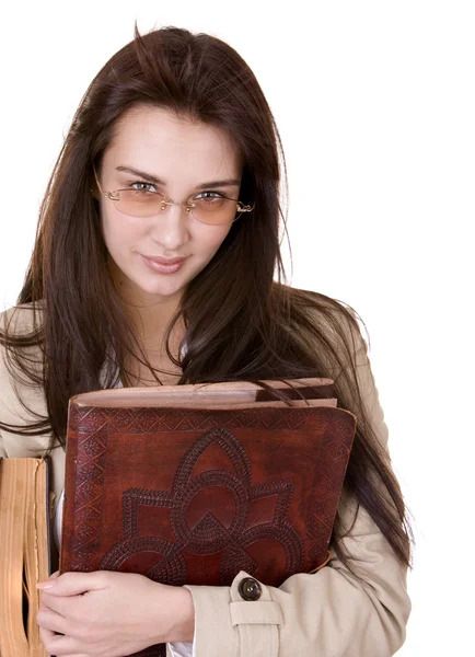 Έξυπνο κορίτσι με παλιό βιβλίο. — Φωτογραφία Αρχείου