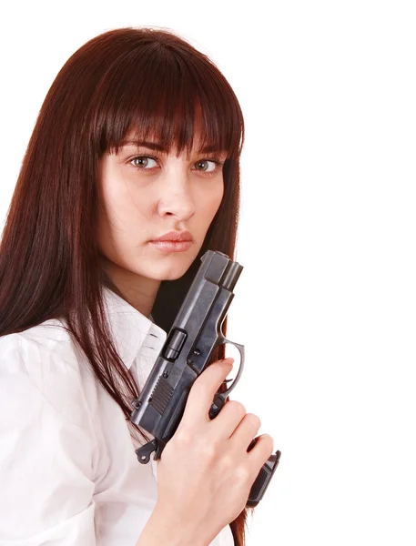 Krásná mladá žena se zbraní. — Stock fotografie